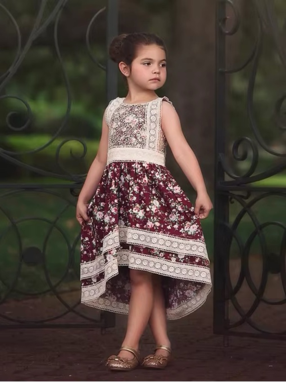 Trish Scully Burgundy Floral Delphine Dress